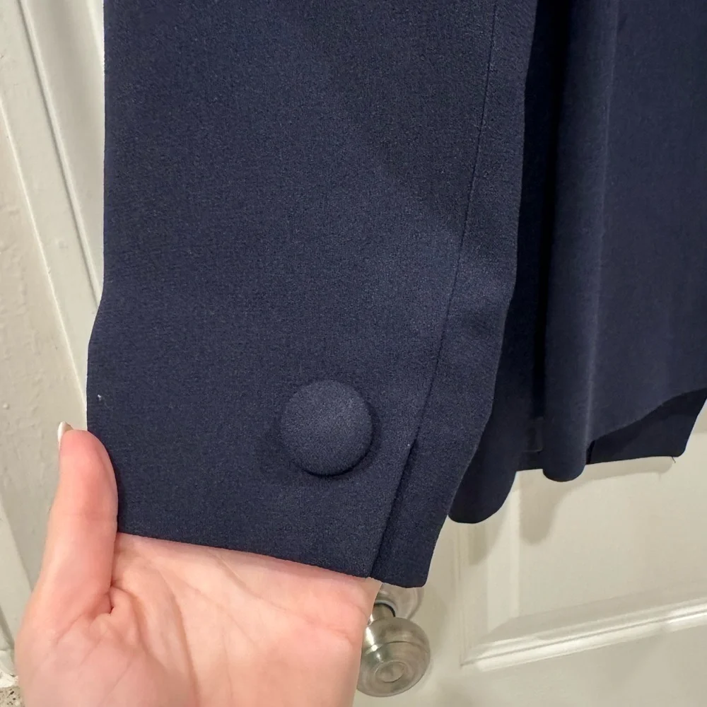 CHRISTIAN DIOR Navy Blue Draped Collar Button Closure Blazer Size 10 VGUC